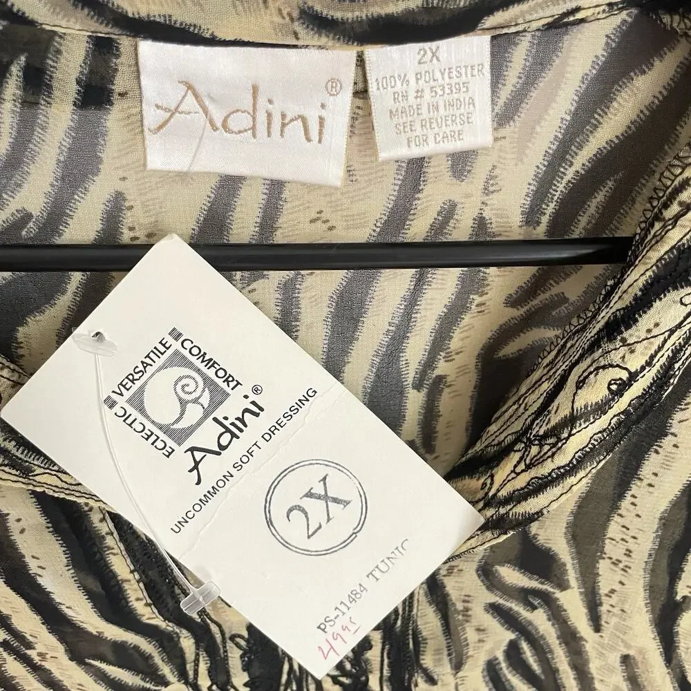 NWT Adini Blouse 2X Animal Print Sheer Tunic Bell Sleeve Boho Artsy Top Zebra - Picture 4 of 8